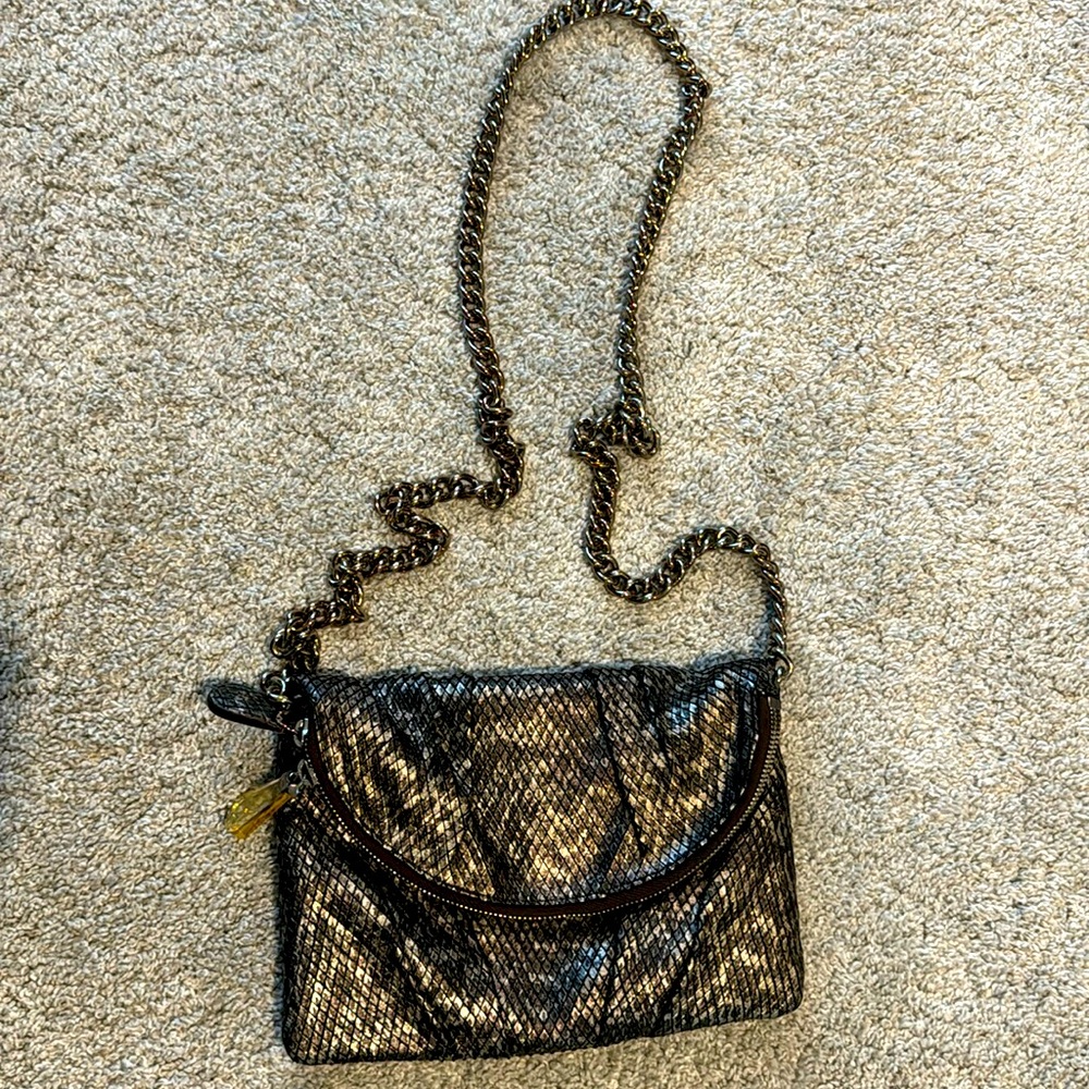 Henri Bendel Cross Body Purse, metallic black and gold